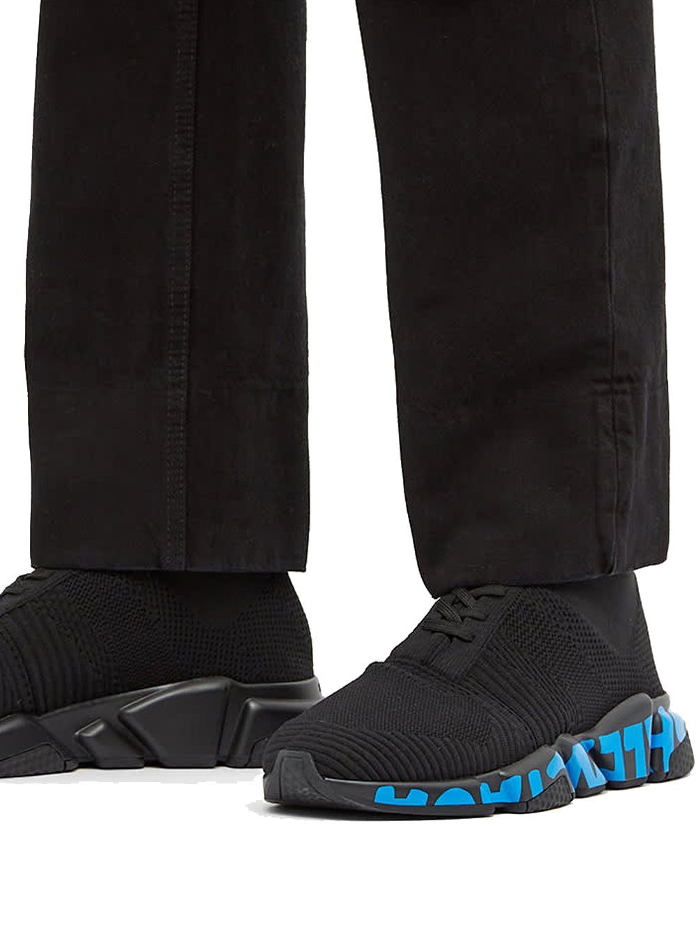 BALENCIAGA Laced Speed Runner Black/Blue Graffiti - MAISONDEFASHION.COM