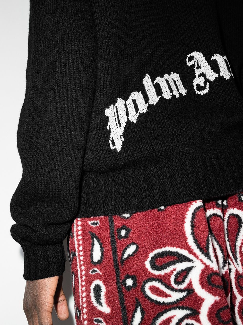 PALM ANGELS Curved Logo Knit Sweatshirt Black - MAISONDEFASHION.COM