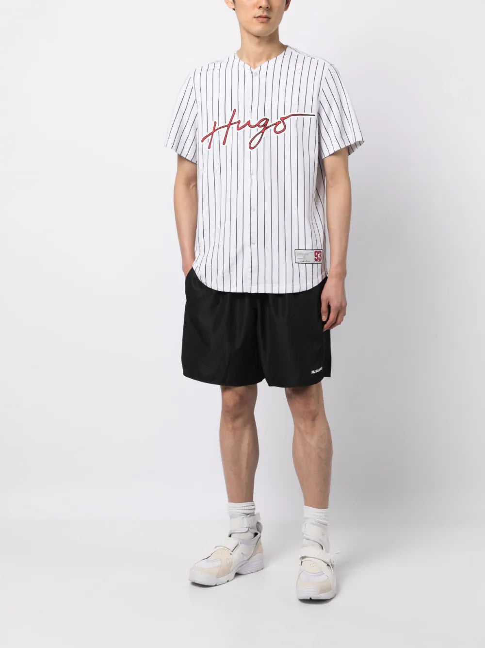 HUGO Striped Baseball T-Shirt Open White - MAISONDEFASHION.COM
