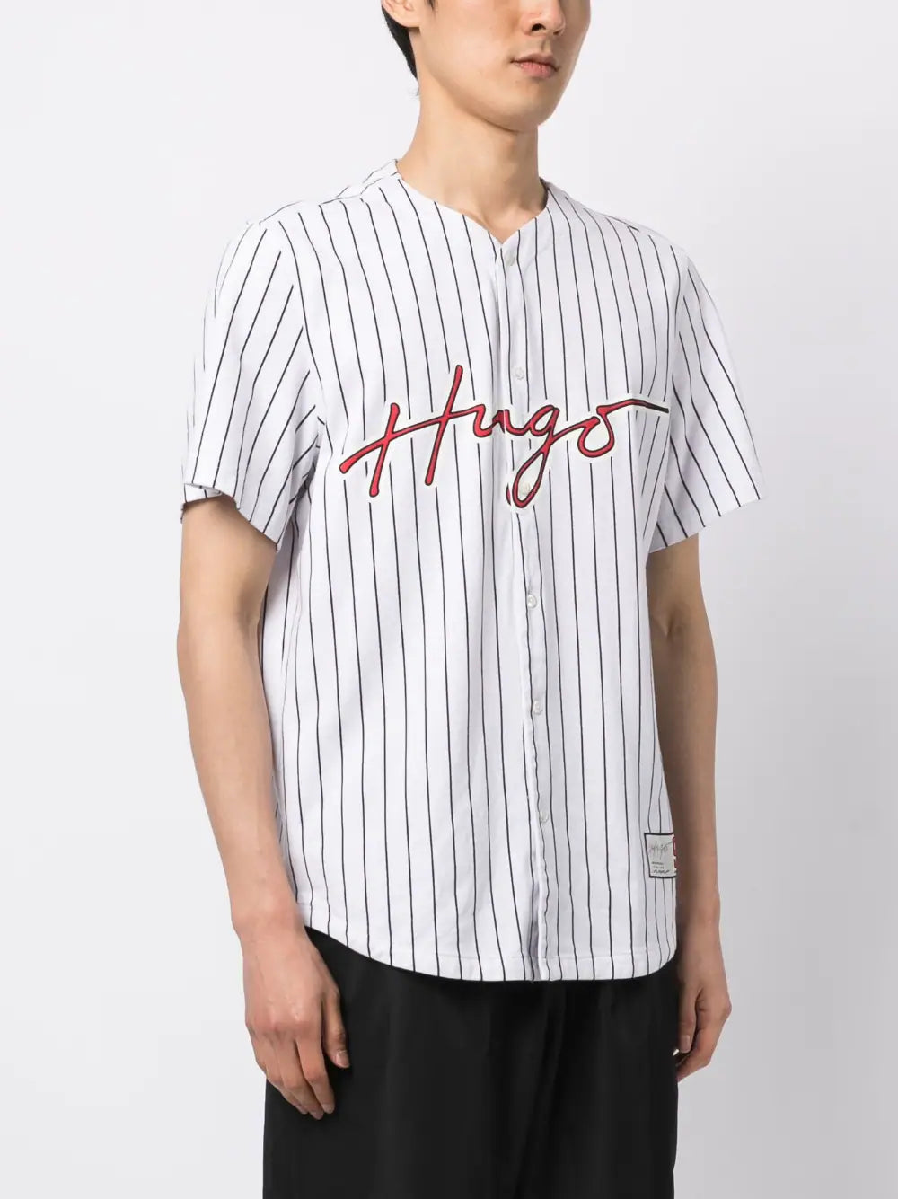 HUGO Striped Baseball T-Shirt Open White - MAISONDEFASHION.COM