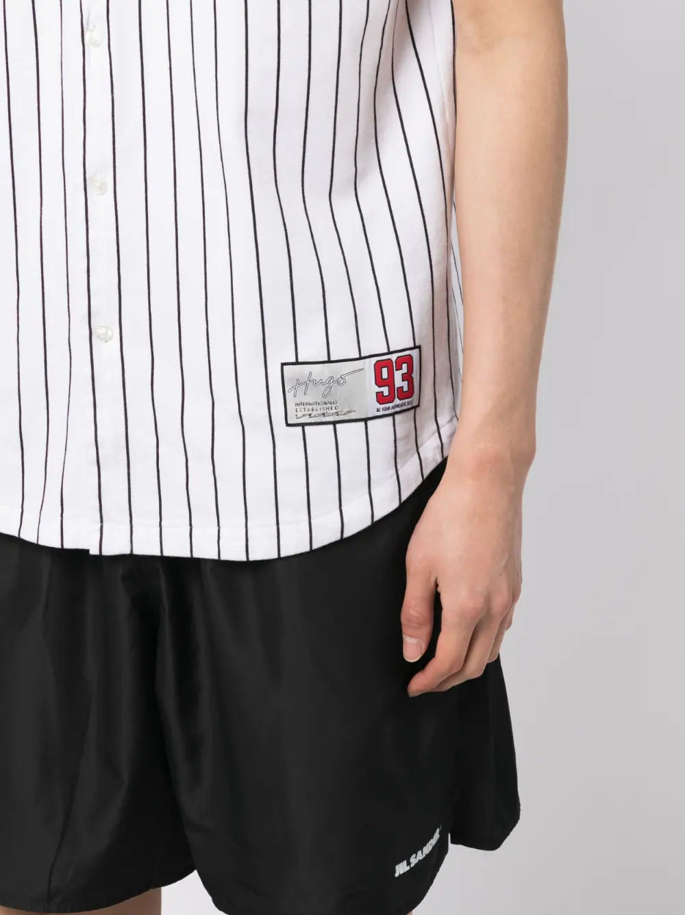 HUGO Striped Baseball T-Shirt Open White - MAISONDEFASHION.COM