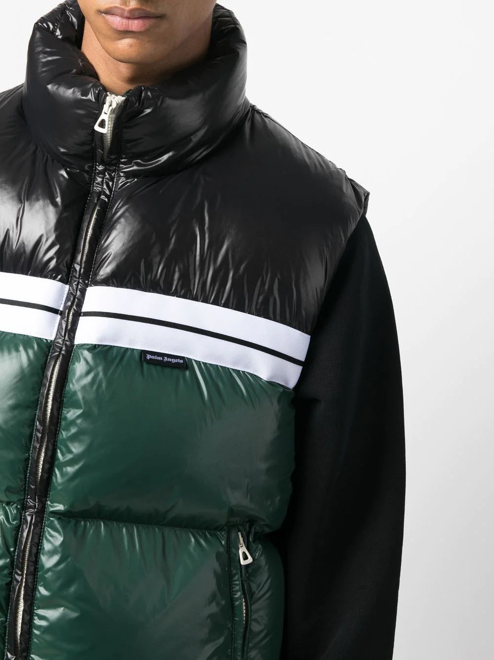 PALM ANGELS Classic Track Puffed Vest Green Black - MAISONDEFASHION.COM
