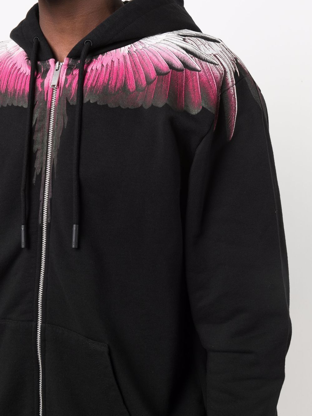 MARCELO BURLON Wings Regular Zipped Hoodie Black - MAISONDEFASHION.COM