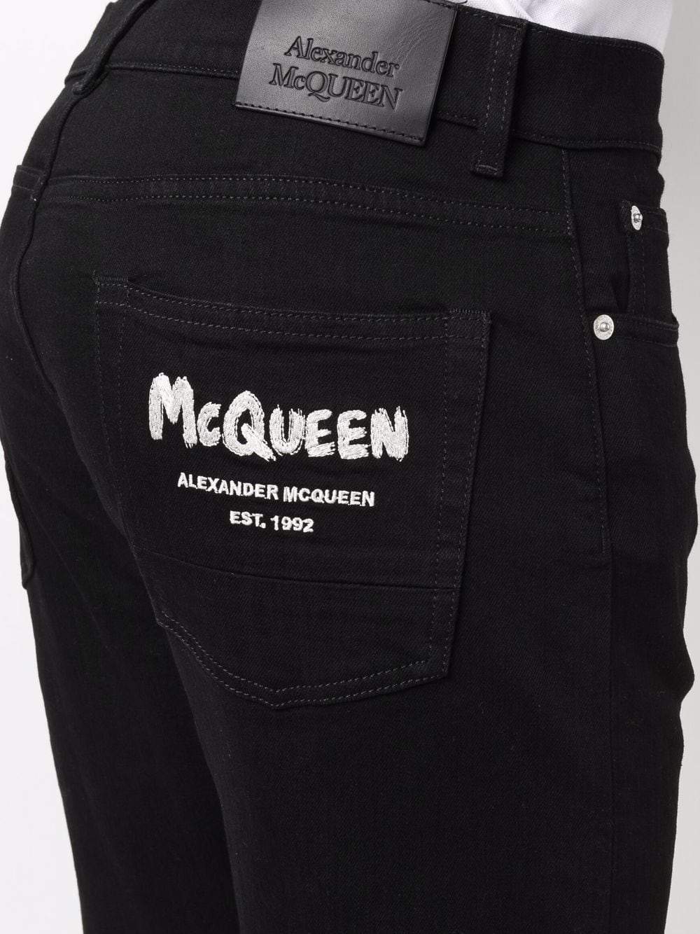 ALEXANDER MCQUEEN Logo Embroidered Skinny Jeans Black - MAISONDEFASHION.COM