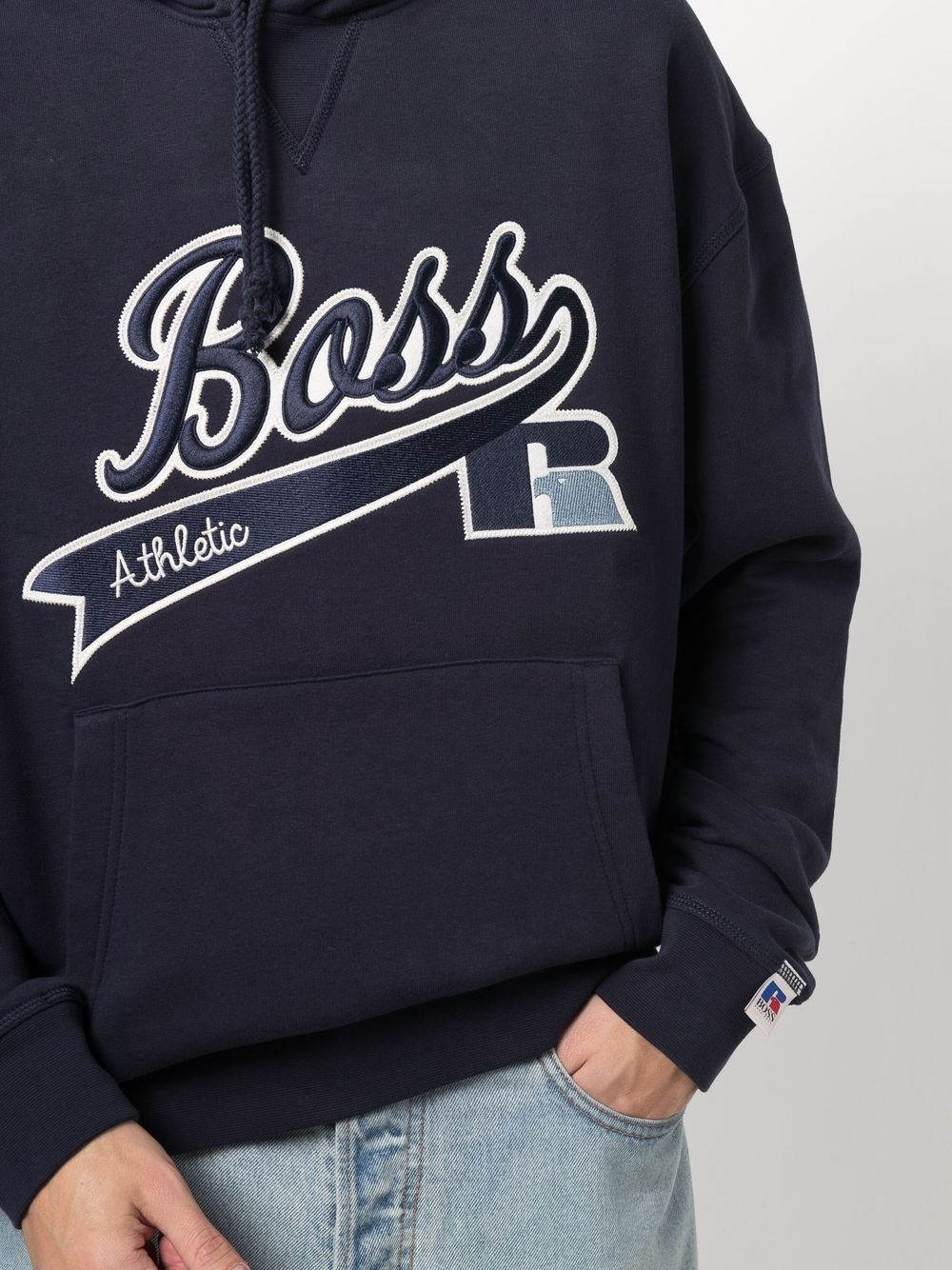 BOSS X RUSSELL ATHLETIC Embroidered-logo hoodie Navy - MAISONDEFASHION.COM