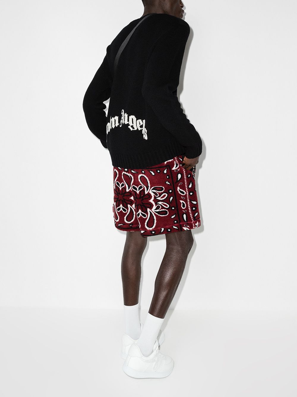 PALM ANGELS Curved Logo Knit Sweatshirt Black - MAISONDEFASHION.COM