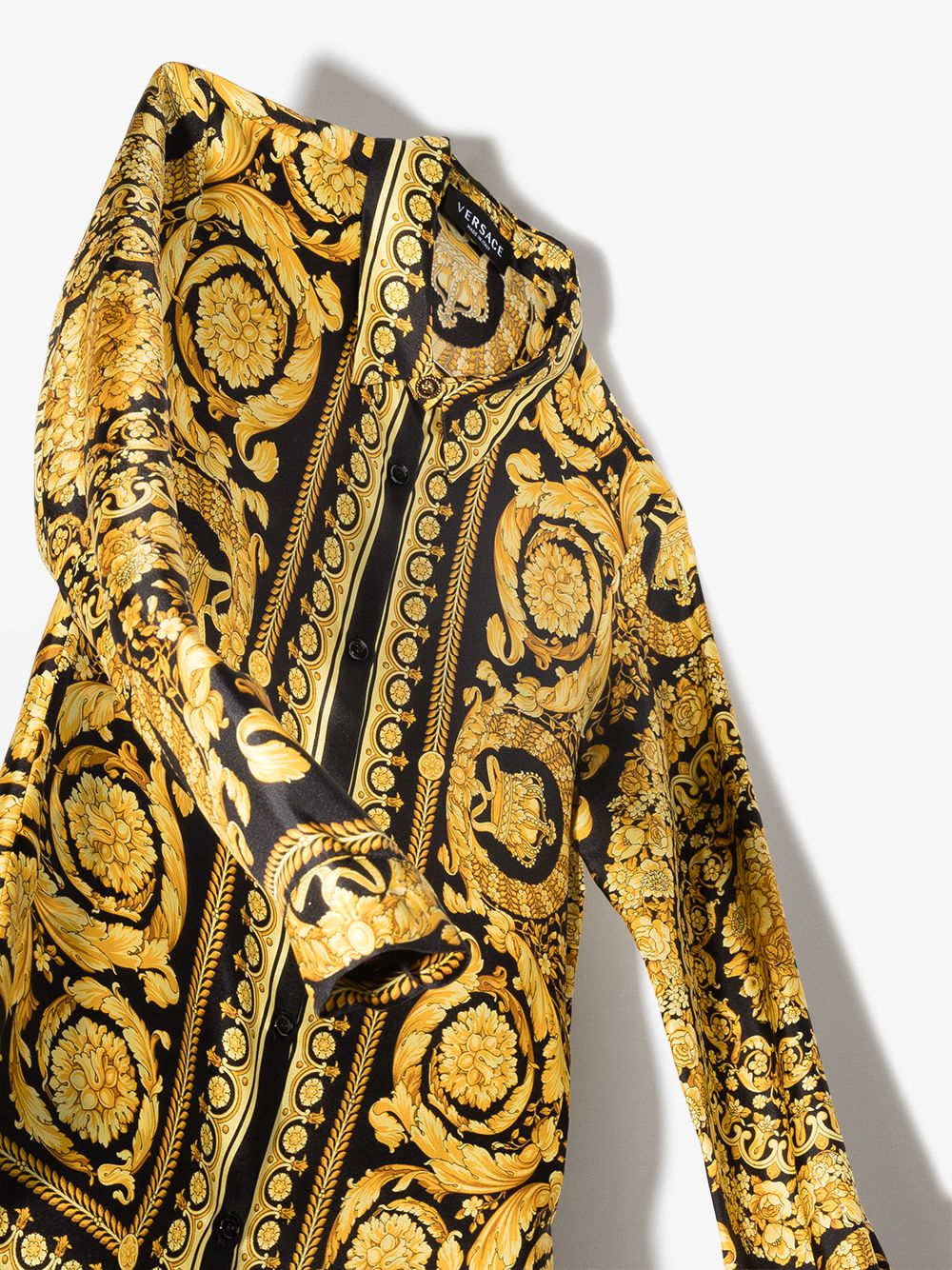VERSACE KIDS Barocco-print Silk Shirt Black/Gold –