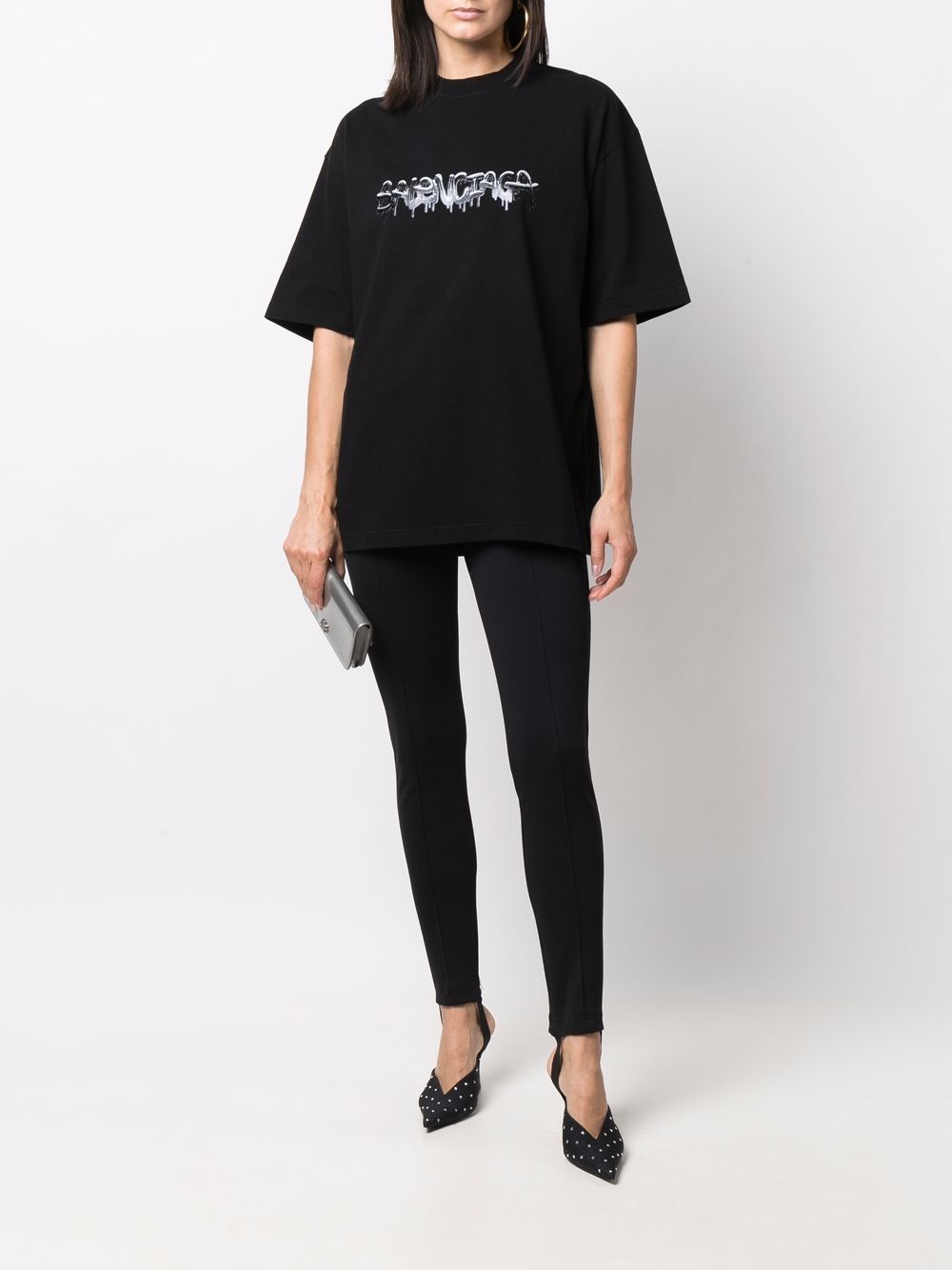 BALENCIAGA Slime Logo Printed Crew Neck T-shirt Black