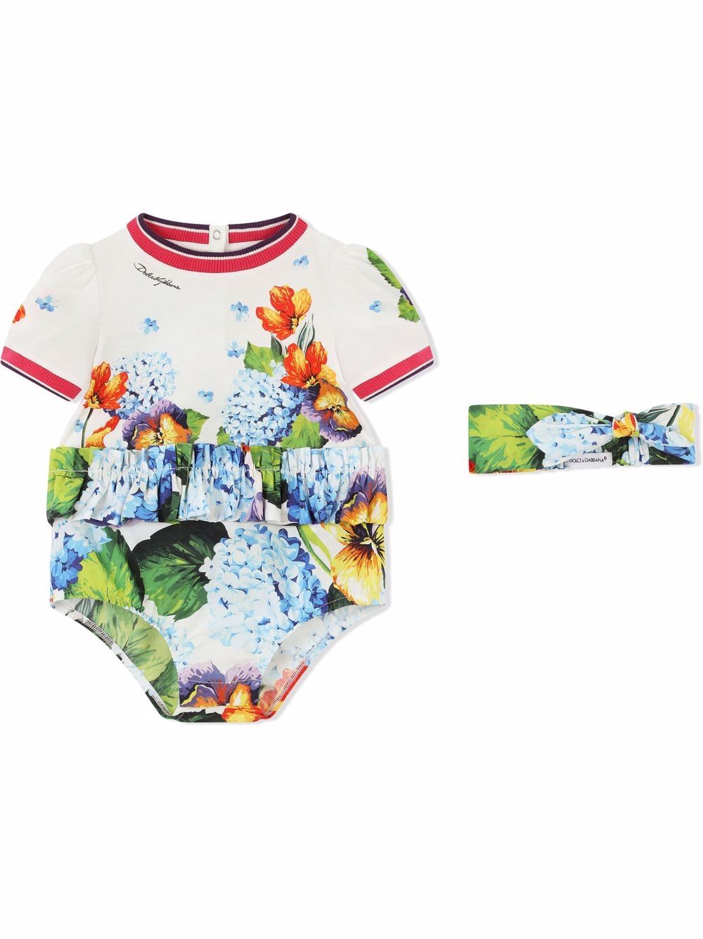 DOLCE GABBANA BABY Floral-print Body Set White Multicolour