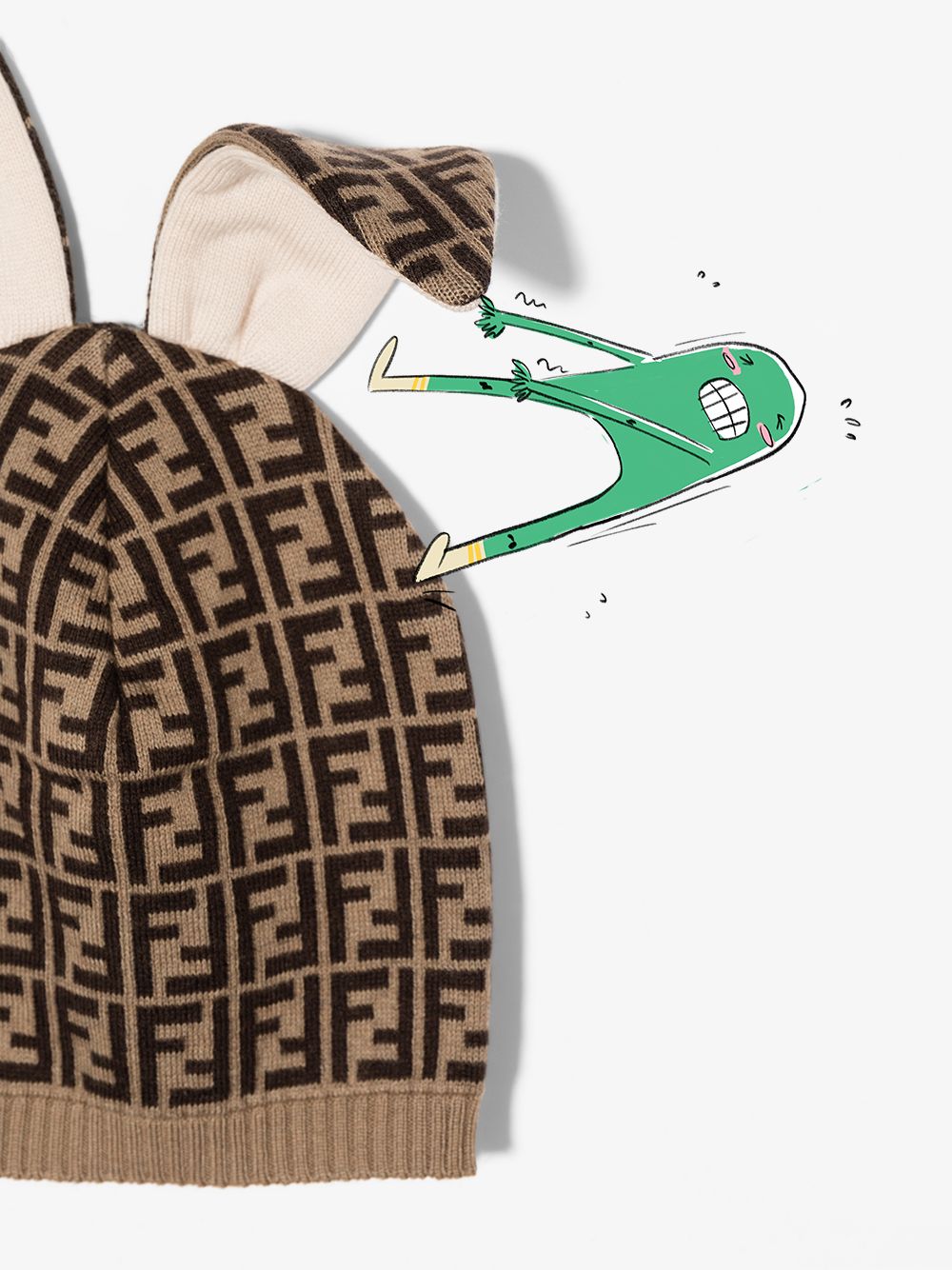FENDI KIDS Jacquard FF-motif Bunny Beanie Brown – MAISONDEFASHION.COM