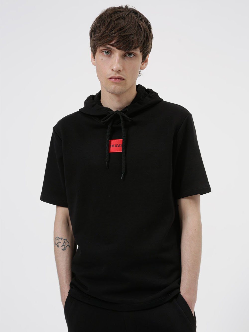 HUGO Short sleeve hoodie Black - MAISONDEFASHION.COM