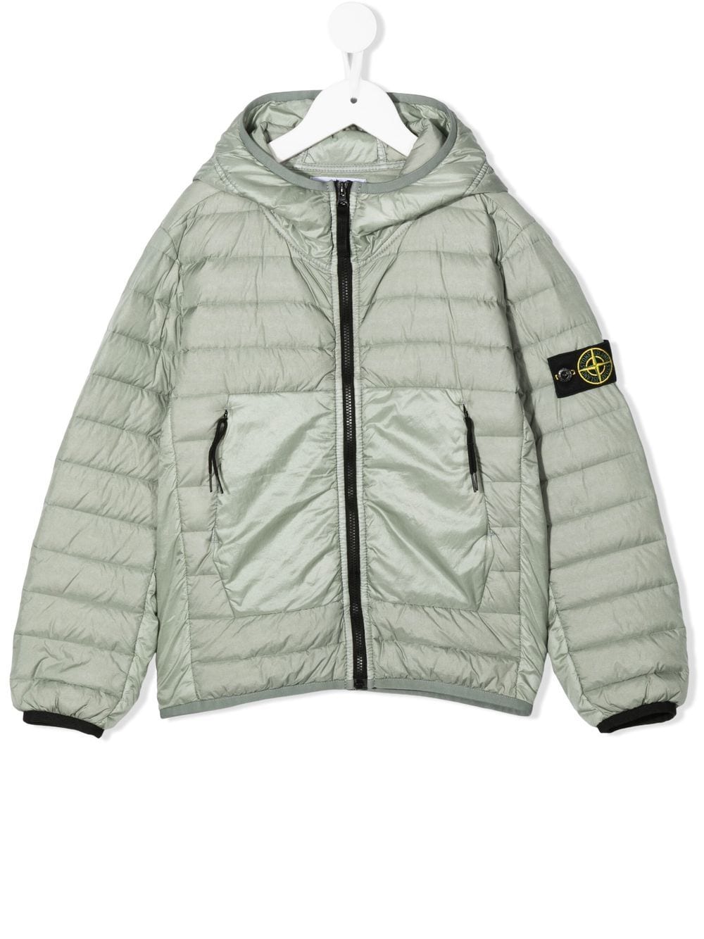 STONE ISLAND KIDS Logo-patch Hooded Down Jacket Light Grey