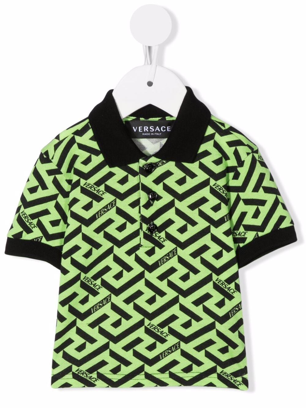 VERSACE BABY Greca-print Polo Shirt Black/Neon Green