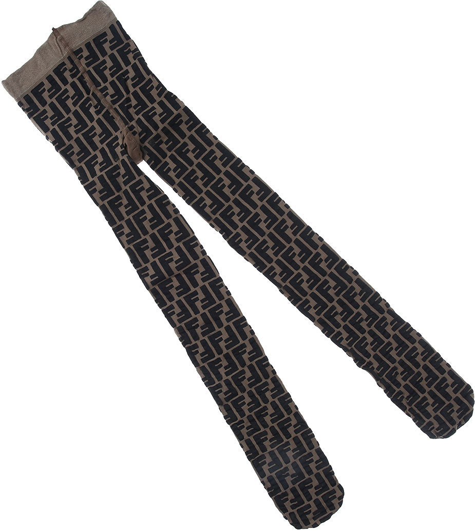 FENDI KIDS FF Logo Tights Brown - MAISONDEFASHION.COM