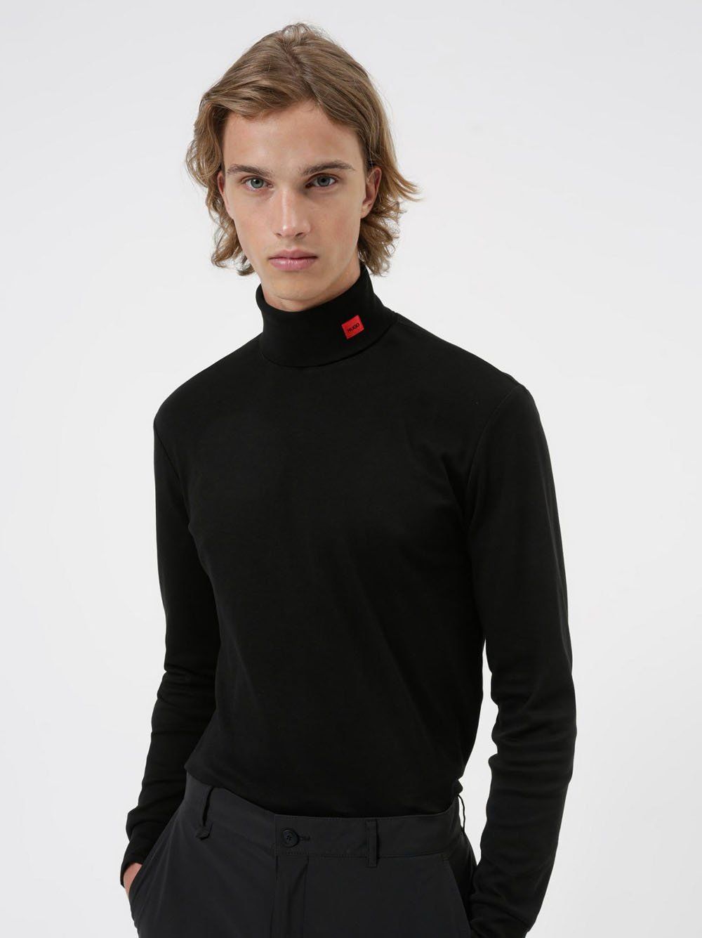 HUGO Long-sleeve Turtleneck Long Sleeve T-Shirt Black