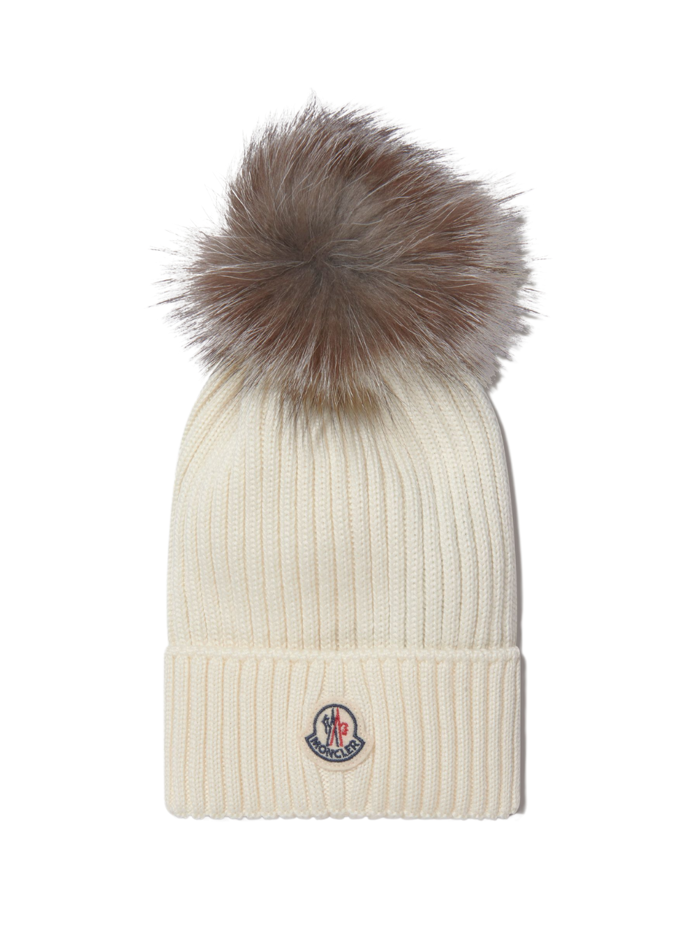 MONCLER KIDS Ribbed-knit pompom beanie Cream  display picture 3