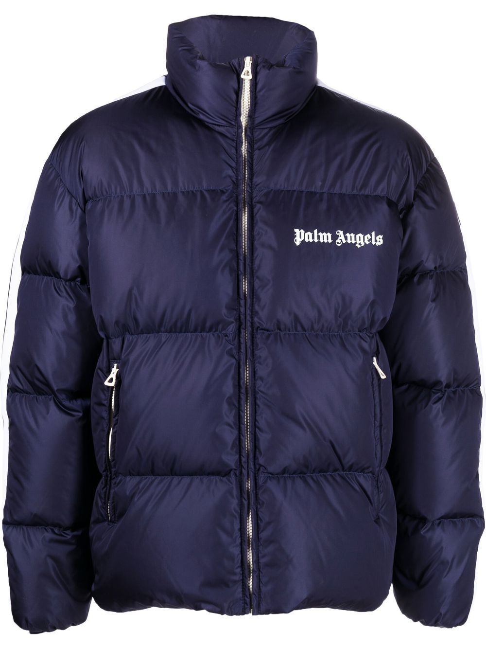 PALM ANGELS Logo-print Padded Jacket Navy Blue/White