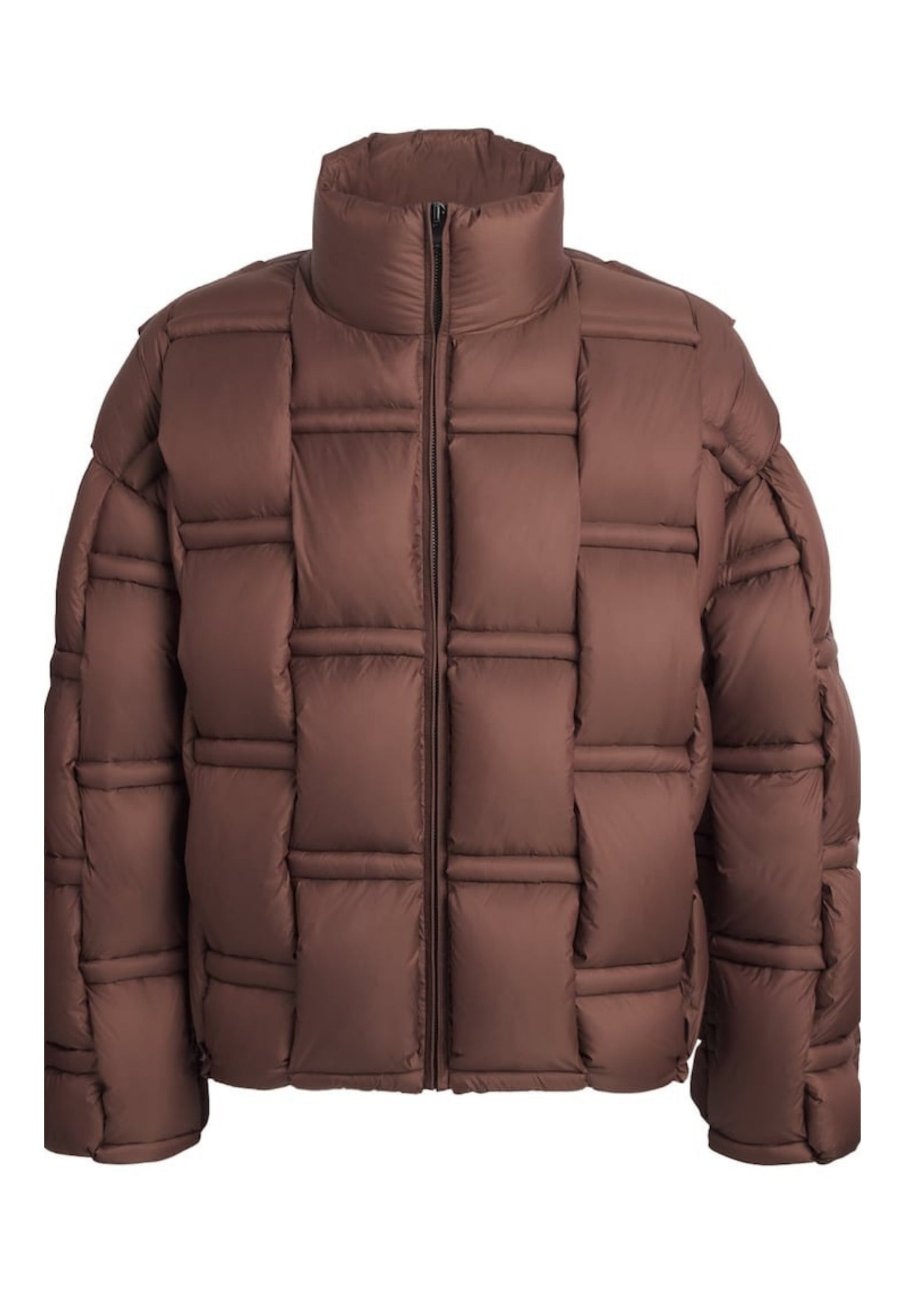 RAXXY 3D Down-Filled Angular Zip Puffer Jacket Dark Brown - MAISONDEFASHION.COM