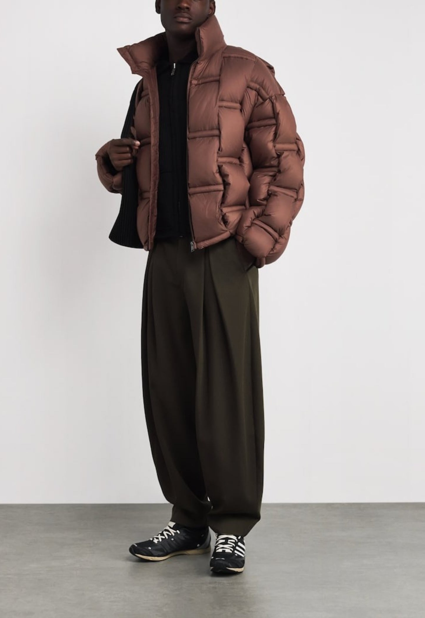 RAXXY 3D Down-Filled Angular Zip Puffer Jacket Dark Brown - MAISONDEFASHION.COM