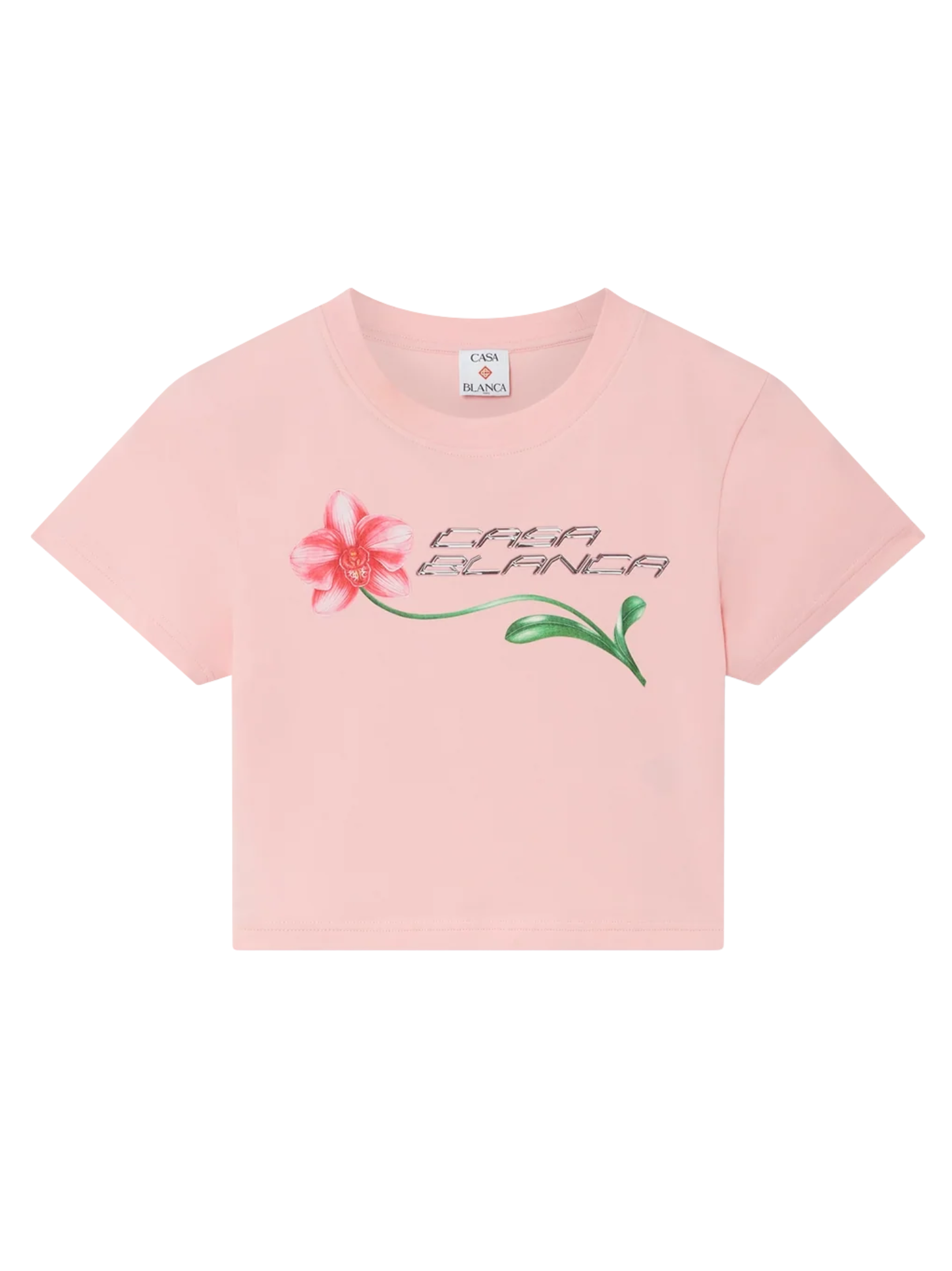 CASABLANCA WOMEN Orchid Logo Cropped Baby Tee Pink - MAISONDEFASHION.COM