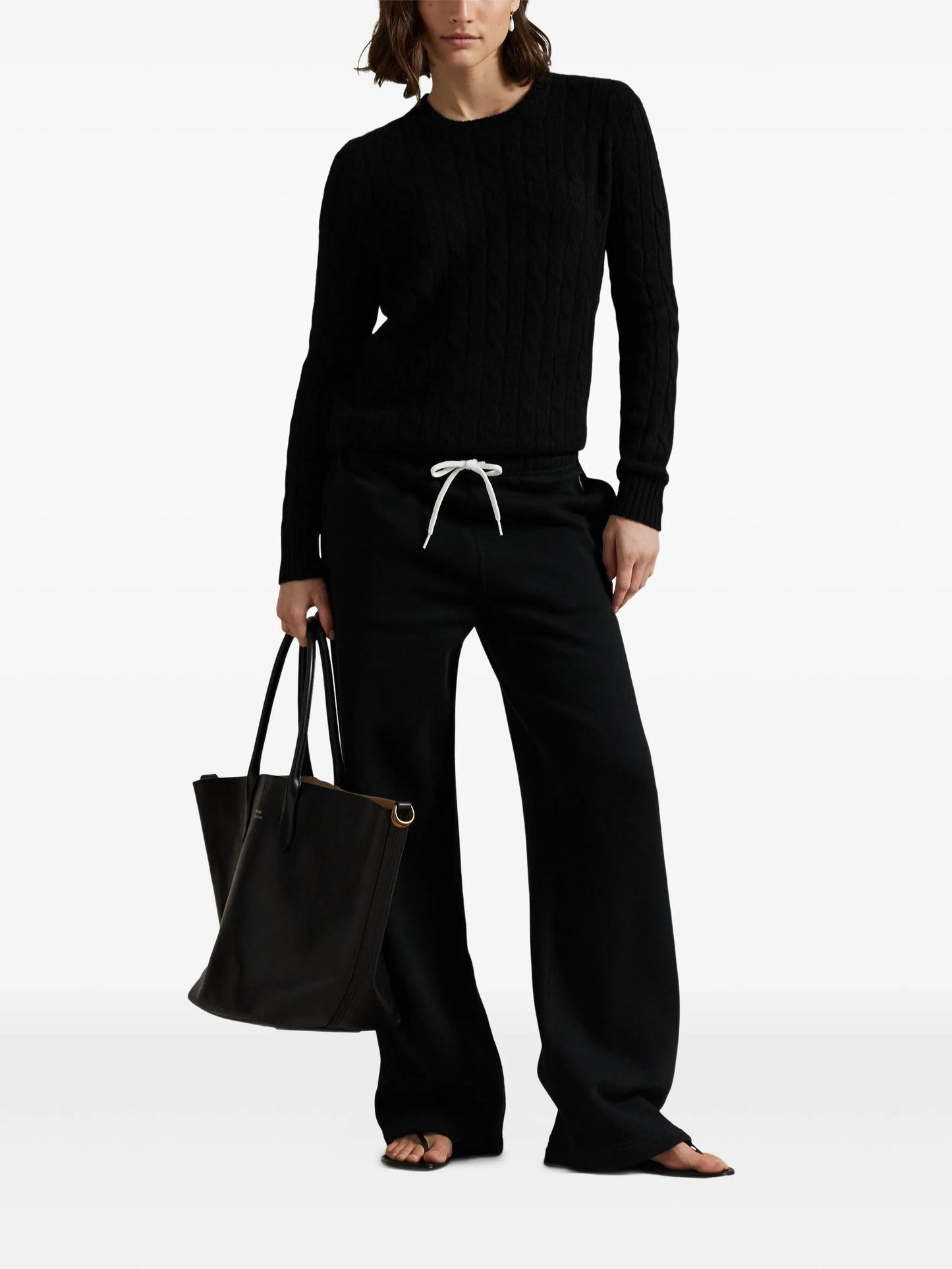 RALPH LAUREN WOMEN Drawstring Wide-Leg Tracksuit Bottoms Polo Black - MAISONDEFASHION.COM