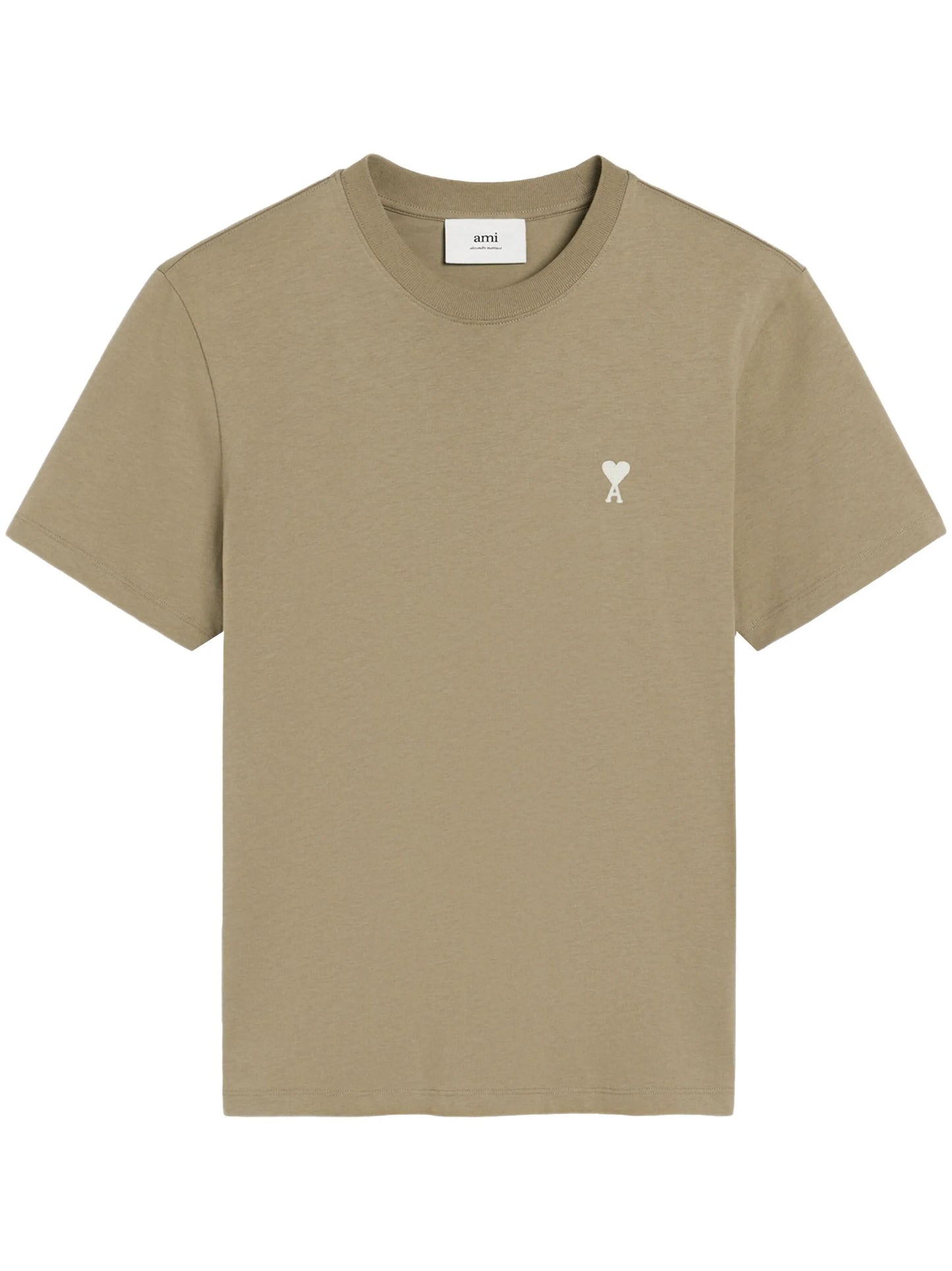 AMI ALEXANDRE MATTIUSSI Off White Heart Logo T-Shirt Olive Green - MAISONDEFASHION.COM