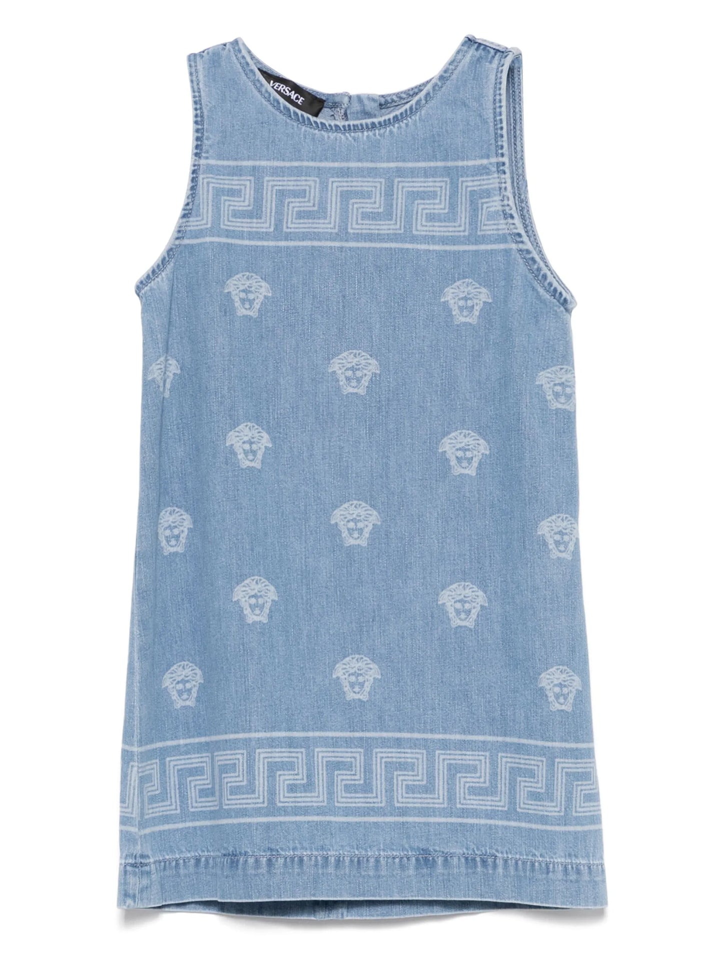 VERSACE KIDS Girls Medusa Bandana Denim Kids Dress Blue - MAISONDEFASHION.COM