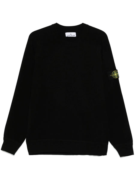 STONE ISLAND Logo Patch Crewneck Sweatshirt Black