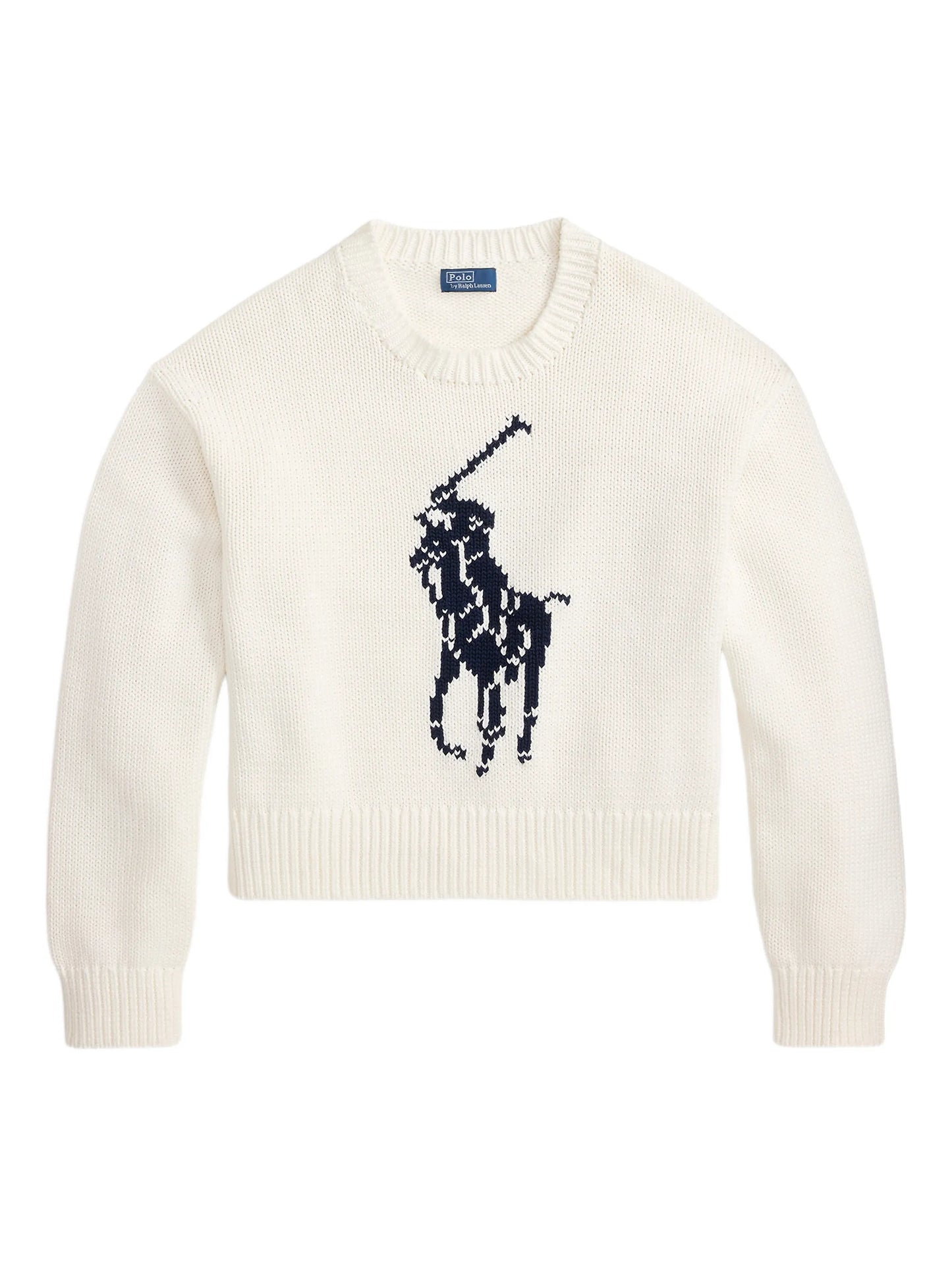 RALPH LAUREN WOMEN Big Pony Cotton Crewneck Jumper White - MAISONDEFASHION.COM