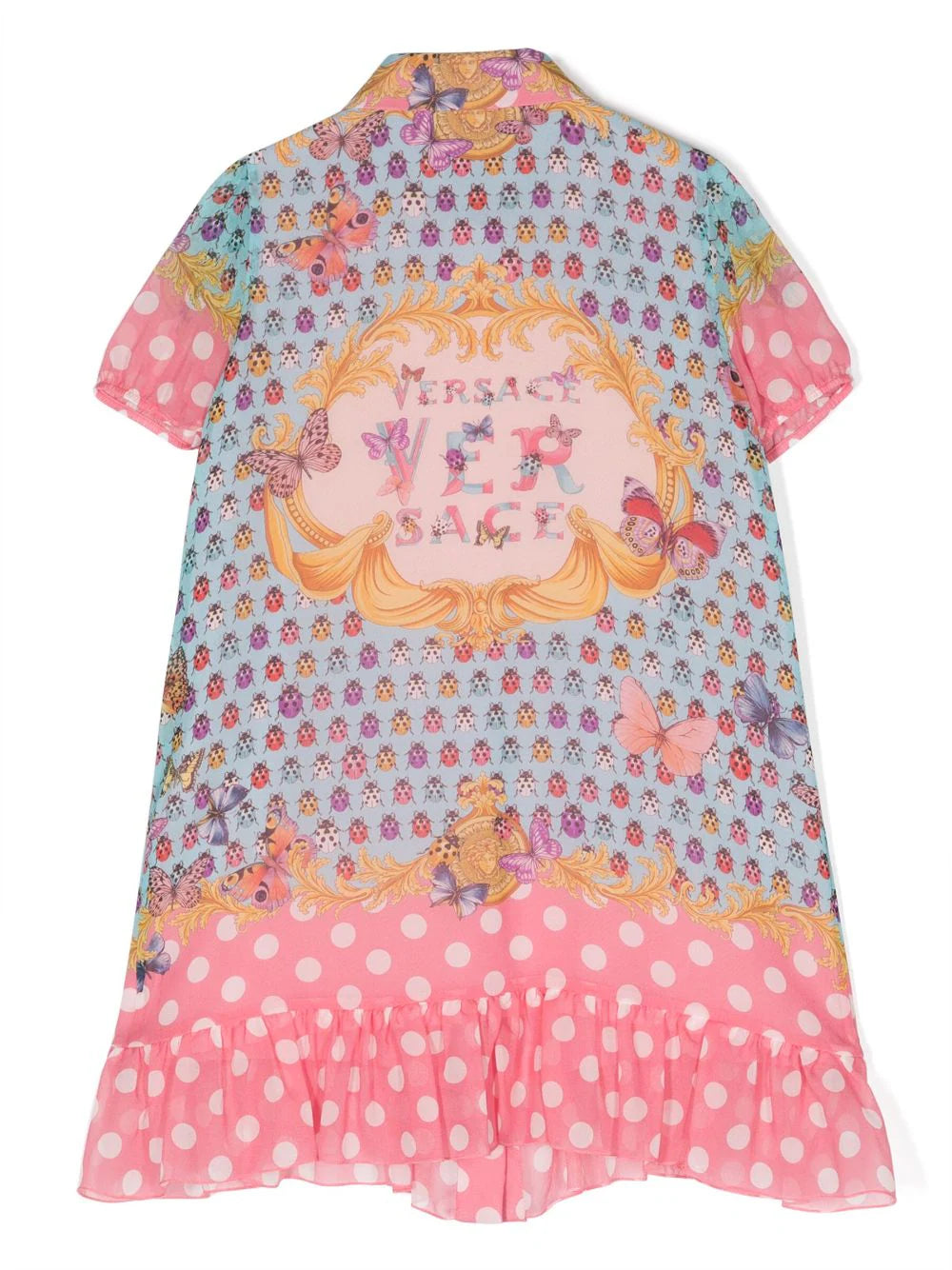 VERSACE KIDS Girls Butterflies Silk Dress Pink/Multicolour - MAISONDEFASHION.COM