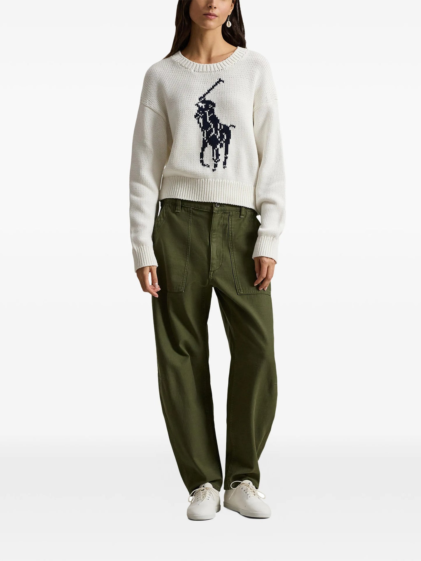 RALPH LAUREN WOMEN Big Pony Cotton Crewneck Jumper White - MAISONDEFASHION.COM
