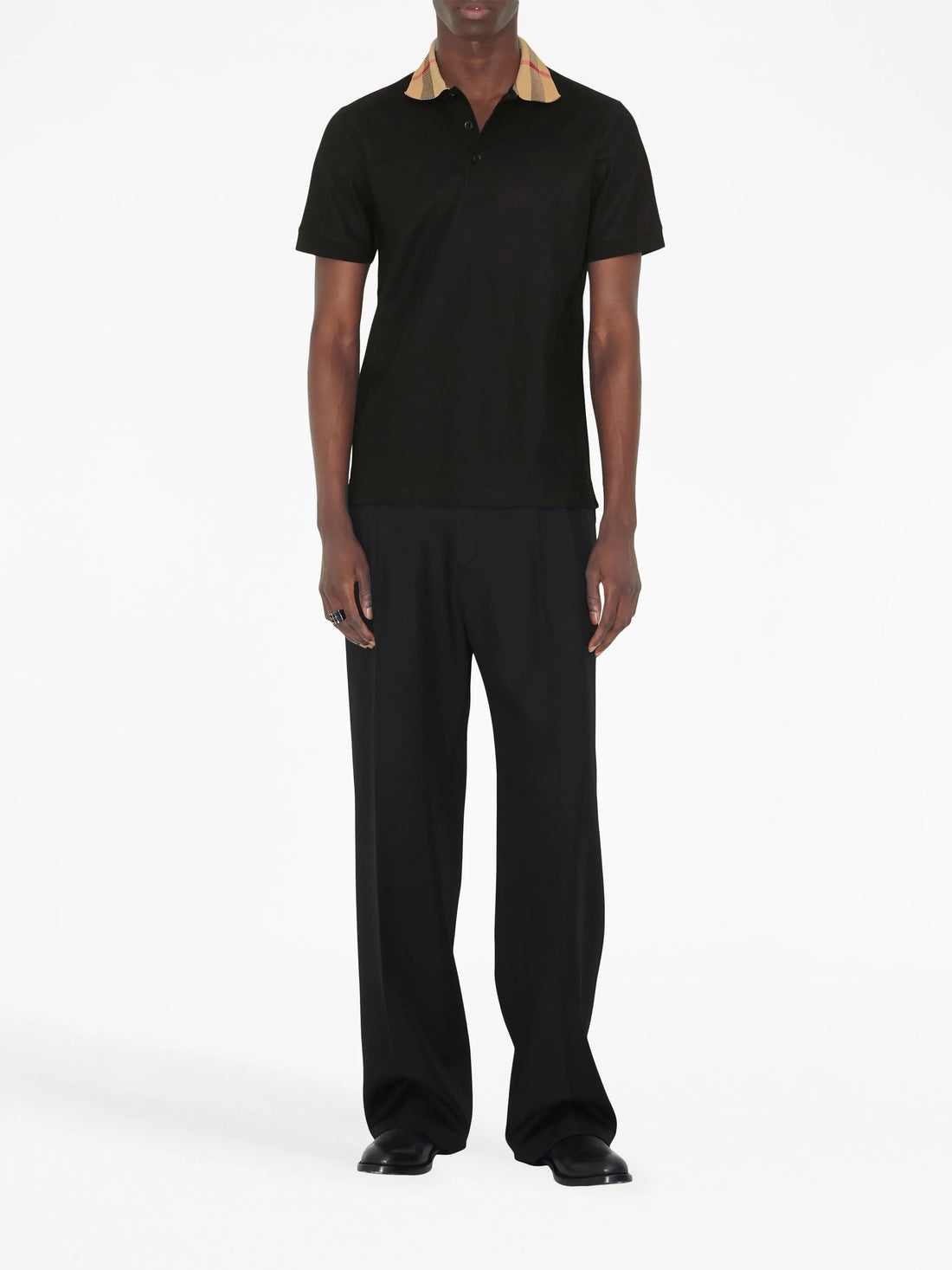 BURBERRY Check Collar Cotton Polo Shirt Black - MAISONDEFASHION.COM
