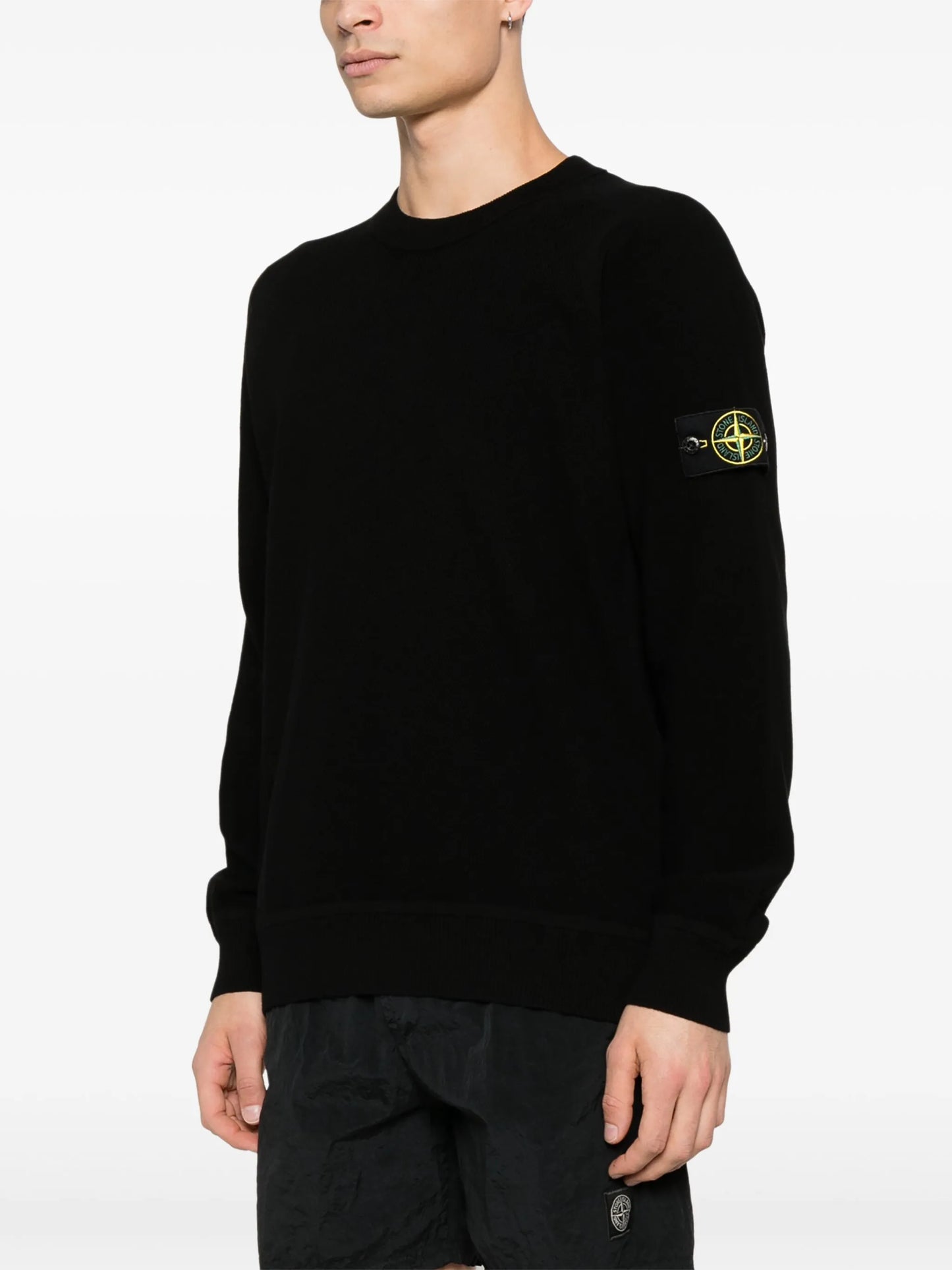 STONE ISLAND Logo Patch Crewneck Sweatshirt Black