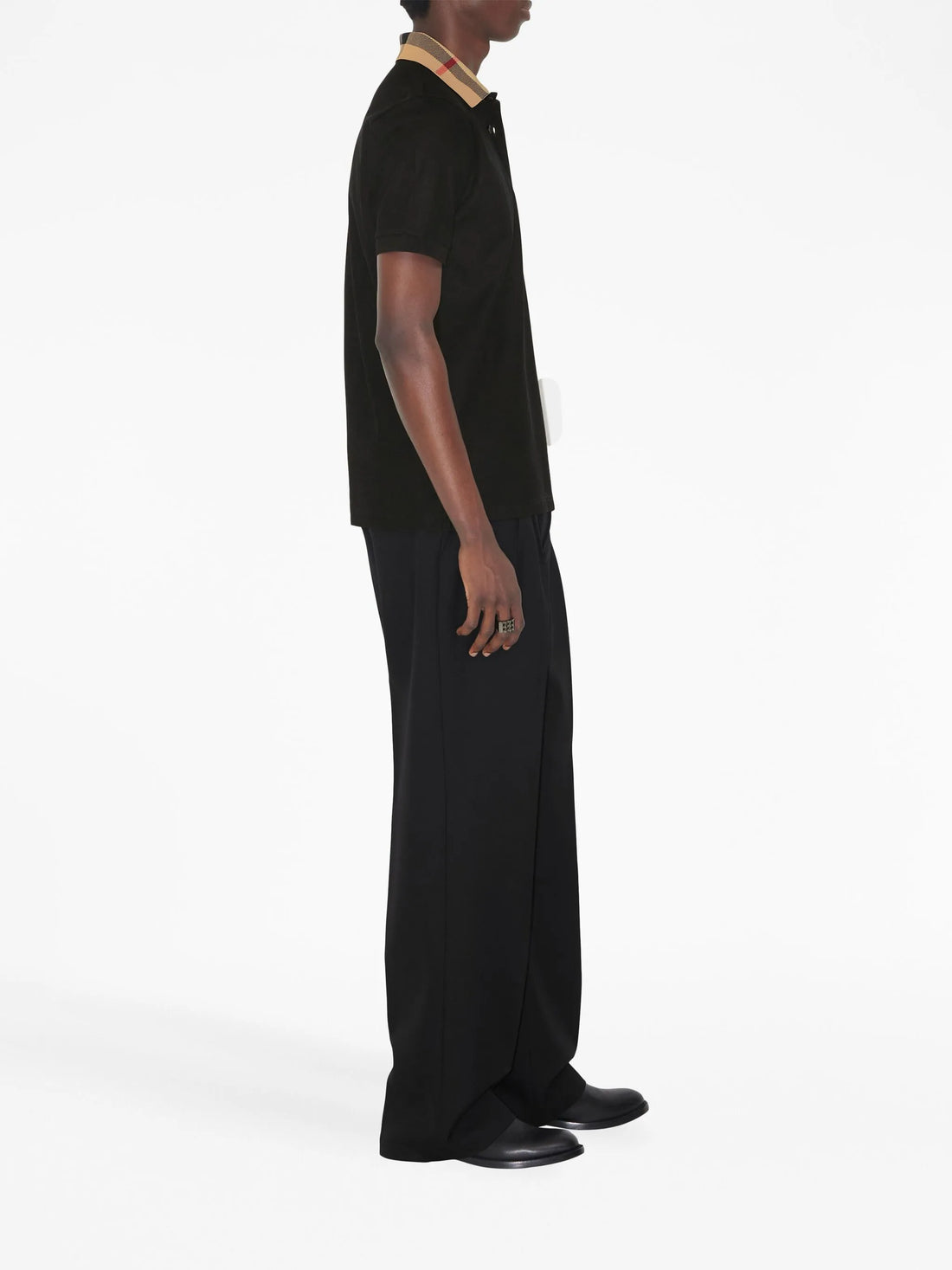 BURBERRY Check Collar Cotton Polo Shirt Black - MAISONDEFASHION.COM