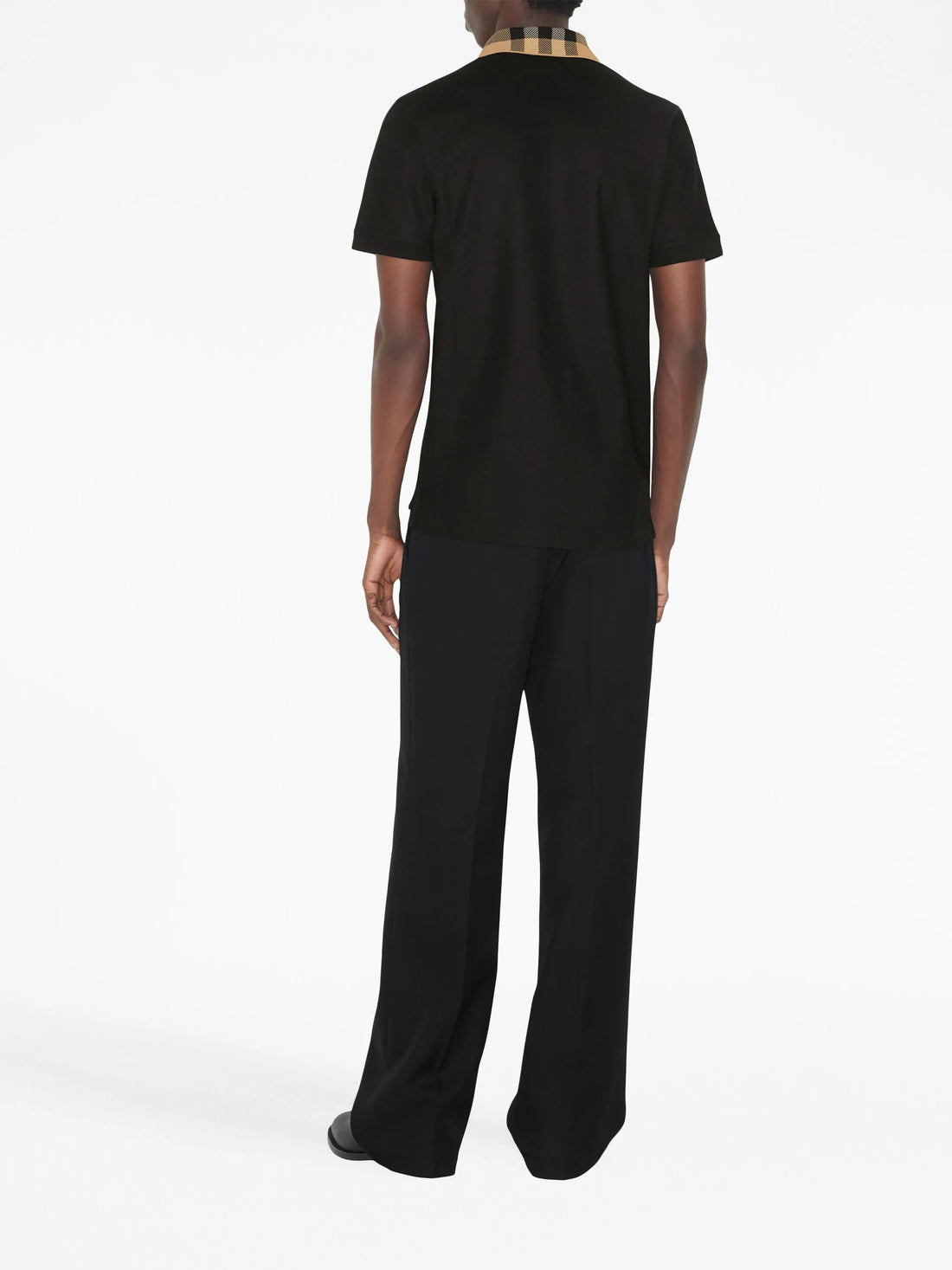 BURBERRY Check Collar Cotton Polo Shirt Black - MAISONDEFASHION.COM