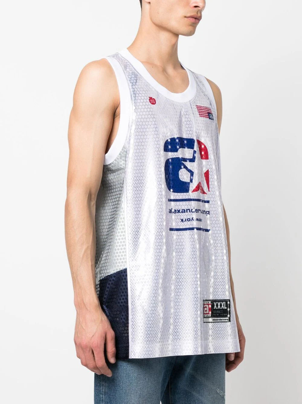 ALEXANDER WANG UNISEX Basketball Sequins Tank Top White/Multicolour - MAISONDEFASHION.COM