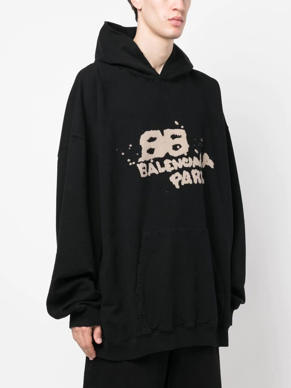 BALENCIAGA Hand Drawn BB Icon Hoodie Large Fit Black Ecru