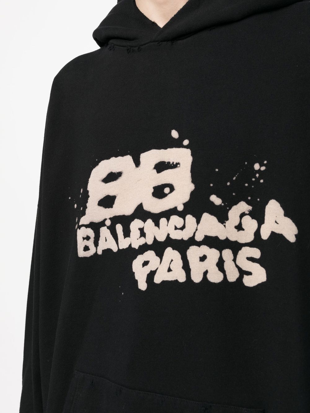 BALENCIAGA Hand Drawn BB Icon Hoodie Large Fit Black Ecru