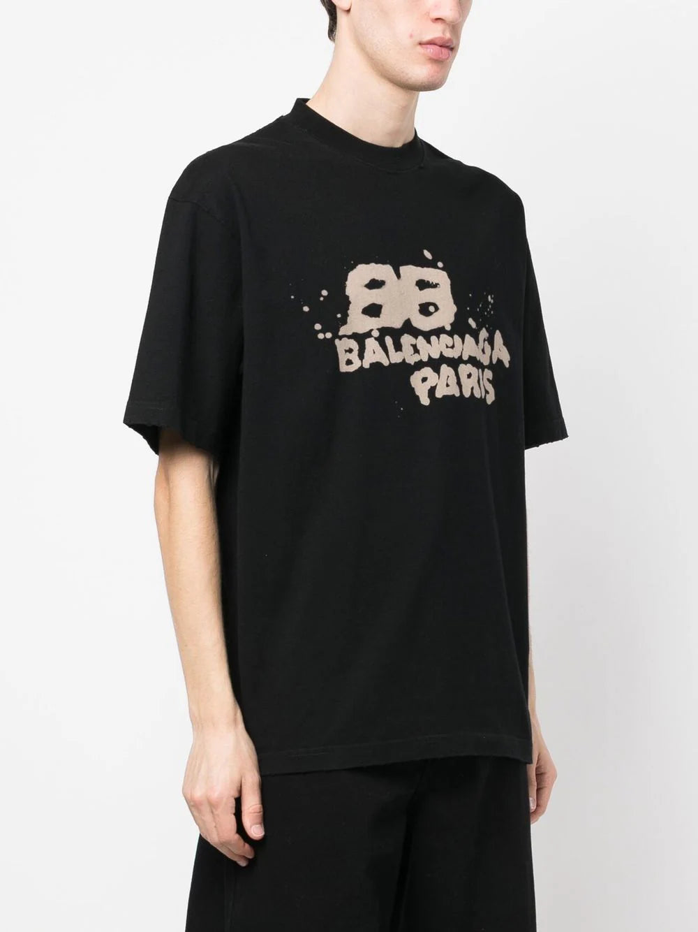 BALENCIAGA  Hand Drawn BB Icon T-Shirt Medium Fit Black Ecru - MAISONDEFASHION.COM