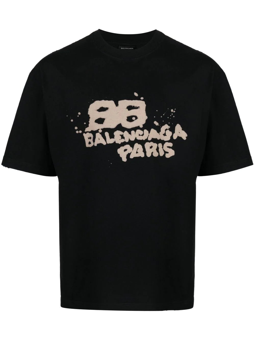 BALENCIAGA  Hand Drawn BB Icon T-Shirt Medium Fit Black Ecru - MAISONDEFASHION.COM