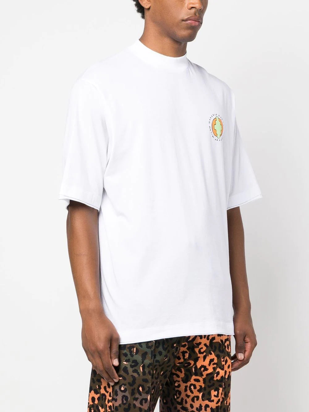 MARCELO BURLON MEN Sunset Bird DBL Hem Over Tee White Orange - MAISONDEFASHION.COM