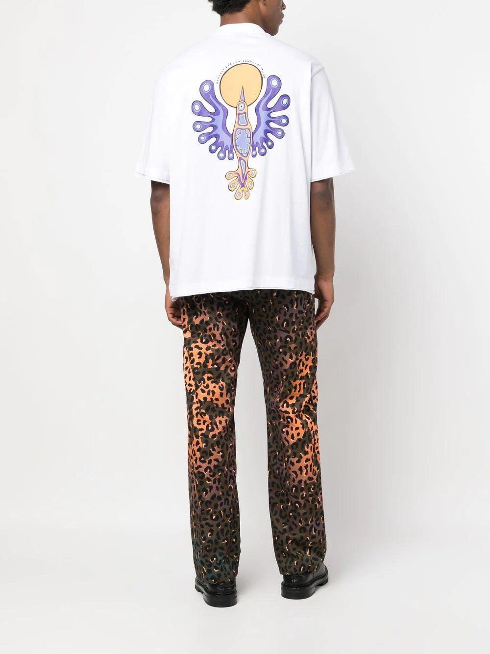 MARCELO BURLON MEN Sunset Bird DBL Hem Over Tee White Orange - MAISONDEFASHION.COM