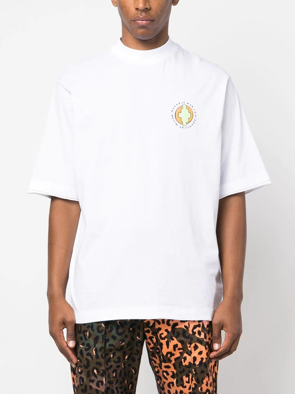 MARCELO BURLON MEN Sunset Bird DBL Hem Over Tee White Orange - MAISONDEFASHION.COM