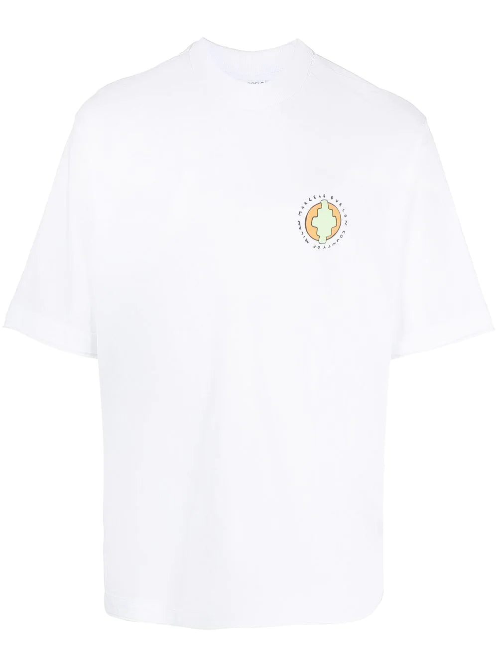 MARCELO BURLON MEN Sunset Bird DBL Hem Over Tee White Orange - MAISONDEFASHION.COM