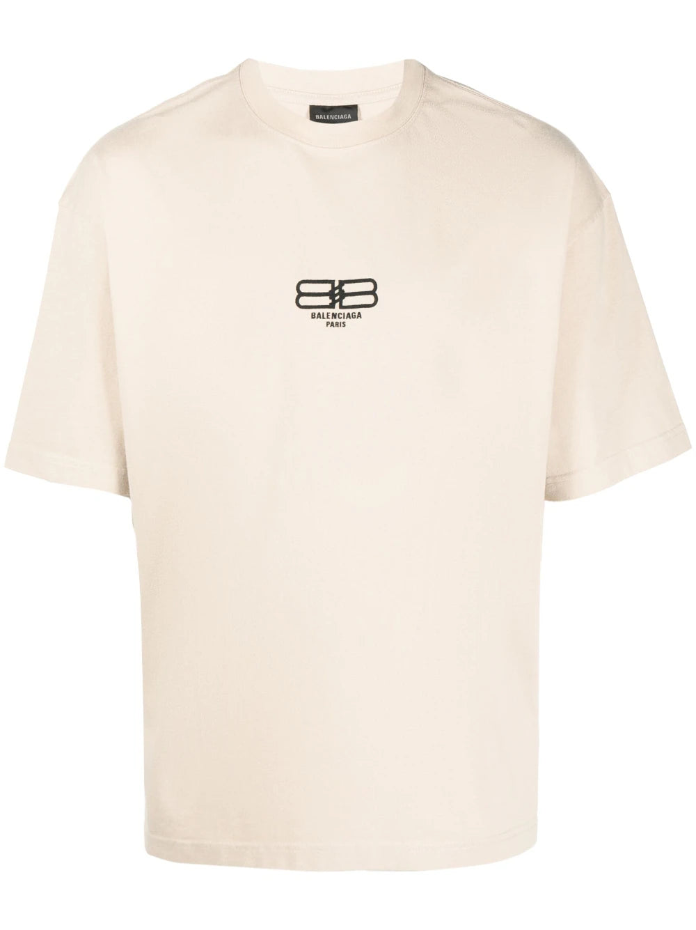 BALENCIAGA BB Paris Icon Logo Embroidered Medium Fit T-Shirt Beige Black - MAISONDEFASHION.COM