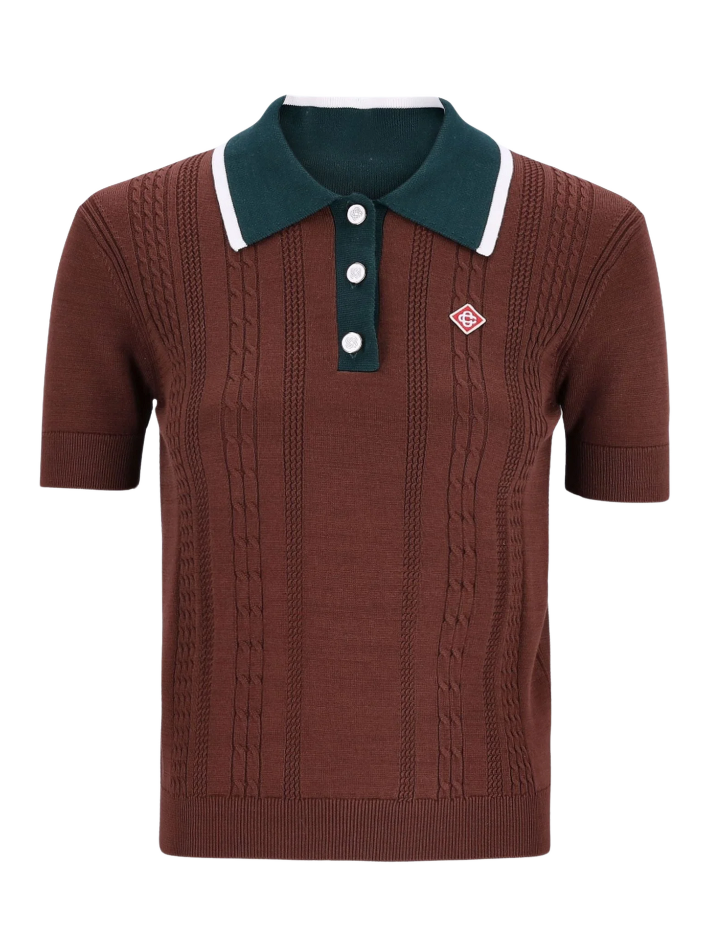 Tシャツ・カットソー CASABLANCA WOMEN Mini Cable Polo Shirt Brown CASABLANCA WOMEN Mini Cable Polo Shirt Brown