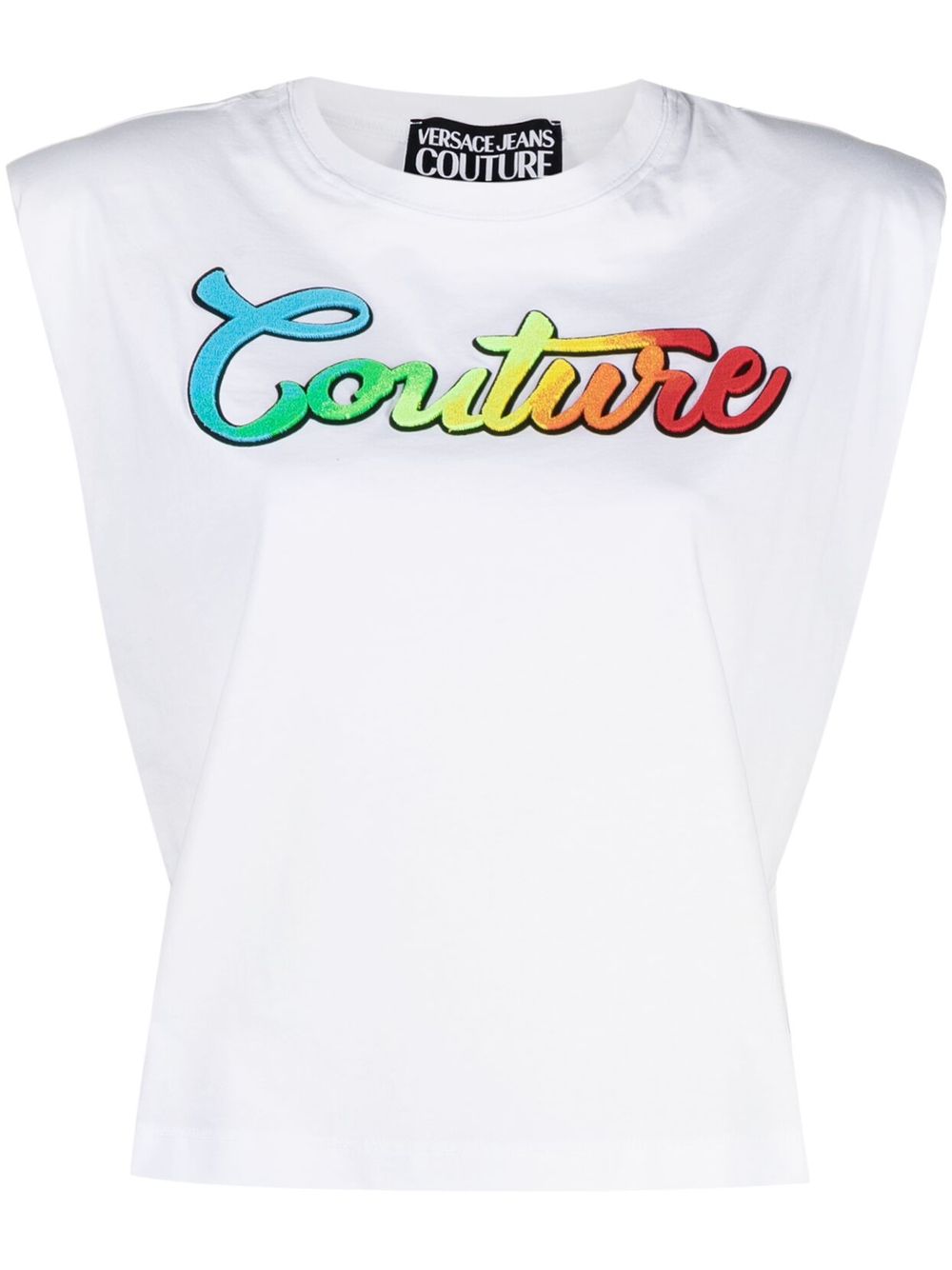 VERSACE WOMEN Couture Logo Patch Cotton T-Shirt White/Multi - MAISONDEFASHION.COM