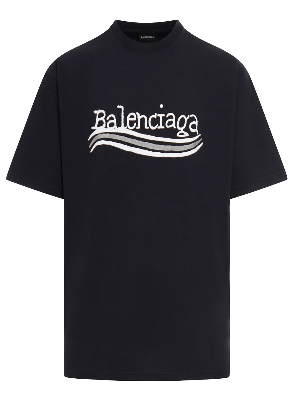 BALENCIAGA Large Fit Cotton Blend Logo T-Shirt Black/Silver/White - MAISONDEFASHION.COM