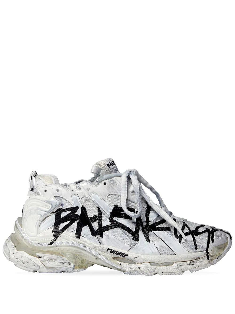 BALENCIAGA Graffiti Runner Sneakers White/Black - MAISONDEFASHION.COM