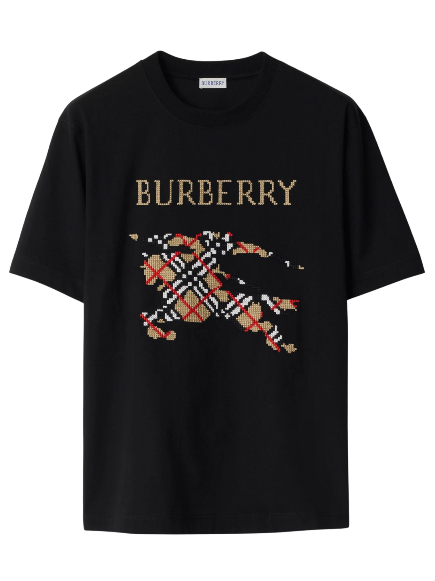 BURBERRY Cross Stitch EKD Cotton T-shirt Black - MAISONDEFASHION.COM